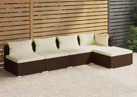 Set mobilier de grădină cu perne, 5 piese, maro, poliratan - 1/5