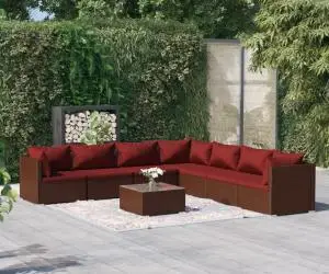 vidaXL Set mobilier de grădină cu perne, 8 piese, maro, poliratan