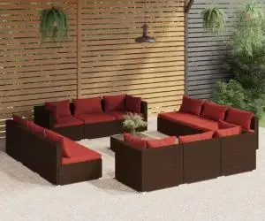 vidaXL Set mobilier de grădină cu perne, 13 piese, maro, poliratan