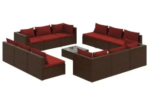 Set mobilier de grădină cu perne, 13 piese, maro, poliratan - 2/5