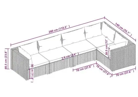 Set mobilier de grădină cu perne, 5 piese, maro, poliratan - 5/5