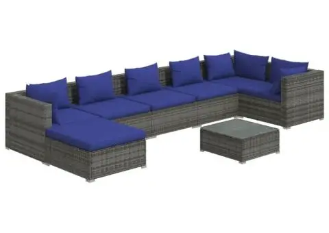 Set mobilier de grădină cu perne, 8 piese, gri, poliratan - 2/5