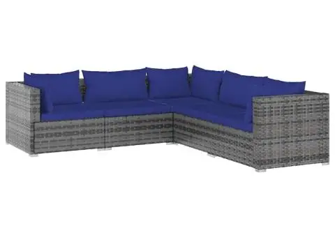 Set mobilier de grădină cu perne, 5 piese, gri, poliratan - 2/5