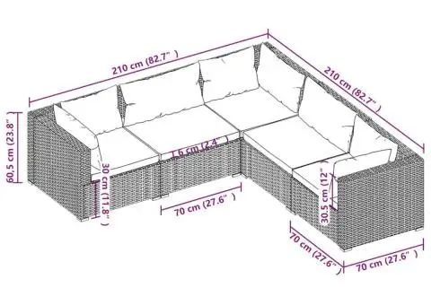 Set mobilier de grădină cu perne, 5 piese, gri, poliratan - 5/5