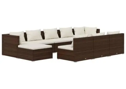 Set mobilier de grădină cu perne, 10 piese, maro, poliratan - 2/5