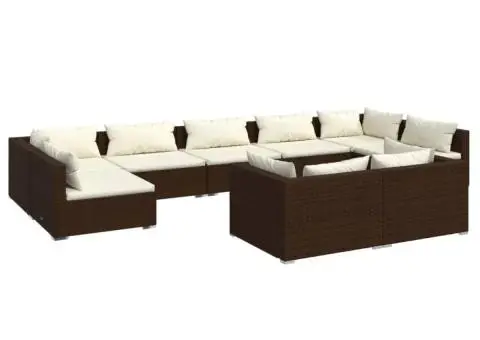 Set mobilier de grădină cu perne, 9 piese, maro, poliratan - 2/5