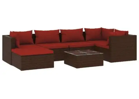 Set mobilier de grădină cu perne, 7 piese, maro, poliratan - 2/5