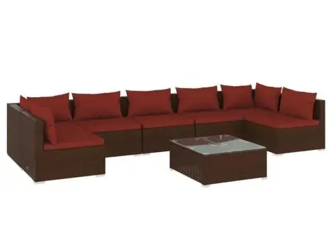Set mobilier de grădină cu perne, 8 piese, maro, poliratan - 2/5