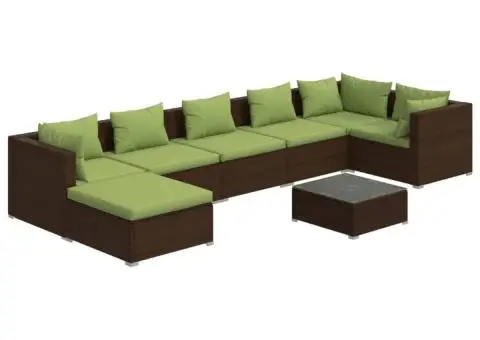 Set mobilier de grădină cu perne, 8 piese, maro, poliratan - 2/5