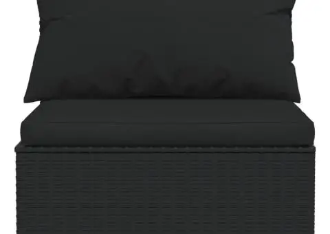 Set mobilier de grădină cu perne, 11 piese, negru, poliratan - 4/5