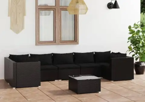 Set mobilier de grădină cu perne, 8 piese, negru, poliratan - 1/5