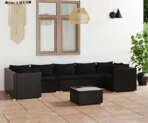 vidaXL Set mobilier de grădină cu perne, 8 piese, negru, poliratan