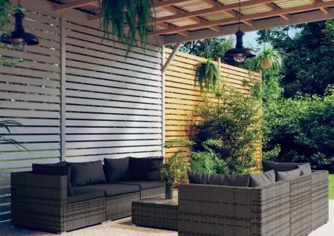 Set mobilier de grădină cu perne, 7 piese, gri, poliratan - 1/5