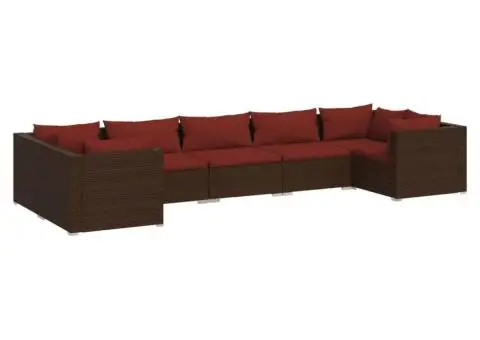 Set mobilier de grădină cu perne, 7 piese, maro, poliratan - 2/5