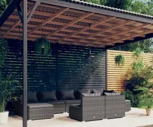 vidaXL Set mobilier de grădină cu perne, 9 piese,gri, poliratan