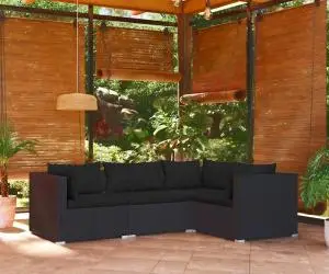 vidaXL Set mobilier de grădină cu perne, 4 piese, negru, poliratan