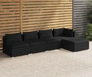 vidaXL Set mobilier de grădină cu perne, 5 piese, negru, poliratan