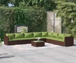 vidaXL Set mobilier de grădină cu perne, 9 piese, maro, poliratan