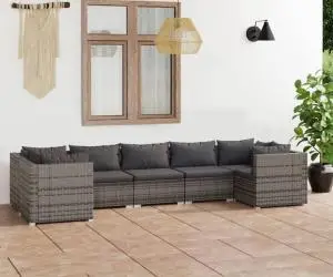 vidaXL Set mobilier de grădină cu perne, 7 piese, gri, poliratan
