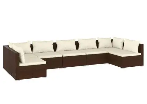 Set mobilier de grădină cu perne, 7 piese, maro, poliratan - 2/5