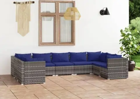 Set mobilier de grădină cu perne, 9 piese, gri, poliratan - 1/5