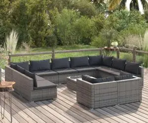 vidaXL Set mobilier de grădină cu perne, 12 piese,gri, poliratan
