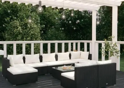 Set mobilier de grădină cu perne, 10 piese, negru, poliratan - 1/5