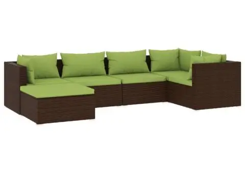 Set mobilier de grădină cu perne, 6 piese, maro, poliratan - 2/5