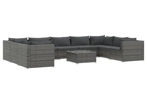 Set mobilier de grădină cu perne, 10 piese, gri, poliratan - 2/5