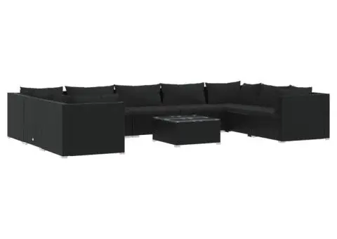 Set mobilier de grădină cu perne, 10 piese, negru, poliratan - 2/5