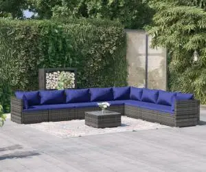 vidaXL Set mobilier de grădină cu perne, 9 piese, gri, poliratan