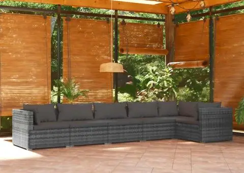 Set mobilier de grădină cu perne, 6 piese, gri, poliratan - 1/5