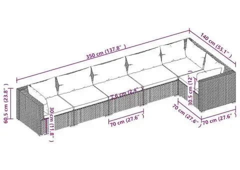 Set mobilier de grădină cu perne, 6 piese, gri, poliratan - 5/5