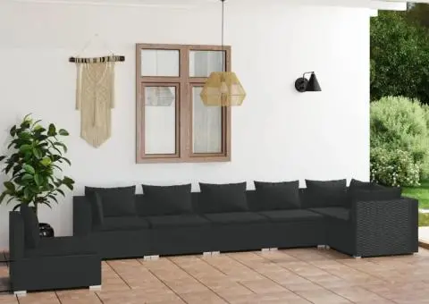 Set mobilier de grădină cu perne, 7 piese, negru, poliratan - 1/5