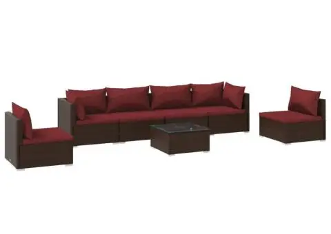 Set mobilier de grădină cu perne, 7 piese, maro, poliratan - 2/5