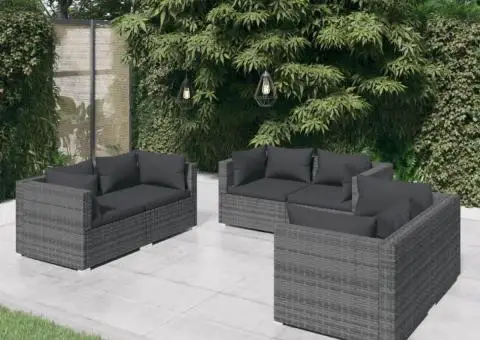 Set mobilier de grădină cu perne, 6 piese, gri, poliratan - 1/5