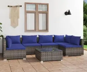 vidaXL Set mobilier de grădină cu perne, 7 piese, gri, poliratan