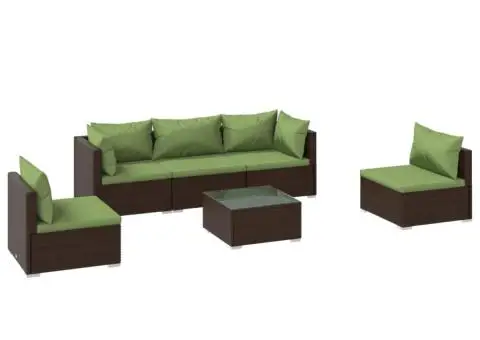 Set mobilier de grădină cu perne, 6 piese, maro, poliratan - 2/5