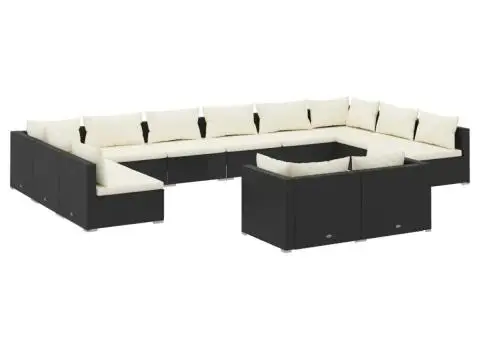 Set mobilier de grădină cu perne, 12 piese, negru, poliratan - 2/5