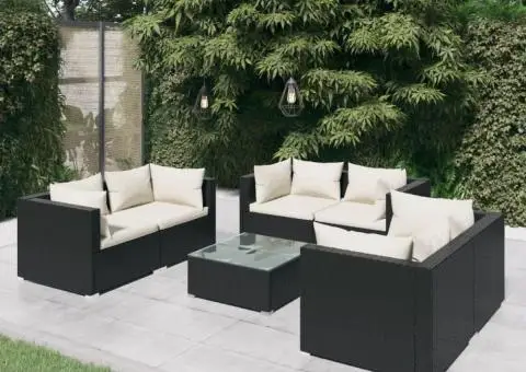 Set mobilier de grădină cu perne, 7 piese, negru, poliratan - 1/5