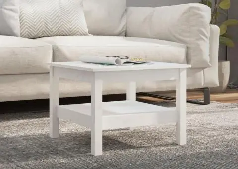 idaXL Măsuță de cafea, alb, 55x55x40 cm, lemn masiv de pin - 1/5