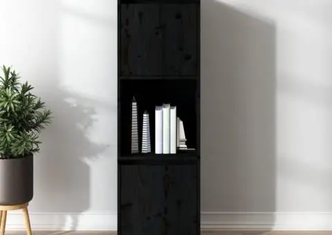 Dulap înalt, negru, 38x35x117 cm, lemn masiv de pin - 1/5