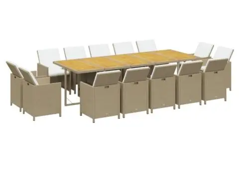 Set mobilier de exterior cu perne, 15 piese, bej, poliratan - 3/5