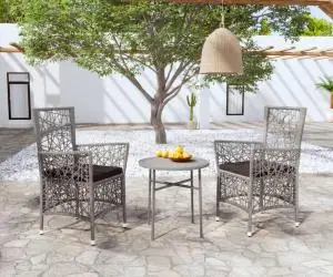 vidaXL Set mobilier de grădină, 3 piese, gri, poliratan
