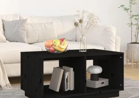 Măsuță de cafea, negru, 80x50x40 cm, lemn masiv de pin - 1/5