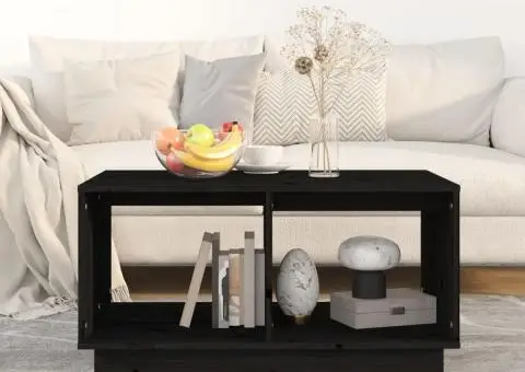 Măsuță de cafea, negru, 80x50x40 cm, lemn masiv de pin - 3/5