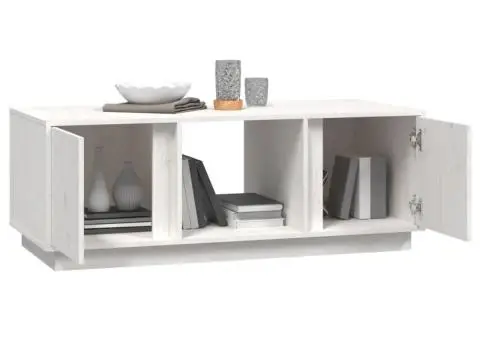 Măsuță de cafea, alb, 110x50x40 cm, lemn masiv de pin - 4/5