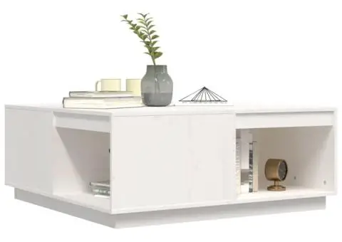 Măsuță de cafea, alb, 100x101x40,5 cm, lemn masiv de pin - 4/5