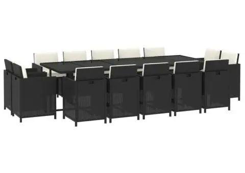 Set mobilier de exterior cu perne, 15 piese, negru, poliratan - 3/5