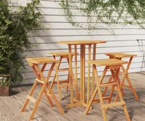 vidaXL Set mobilier de bar pliabil, 5 piese, lemn masiv de tec